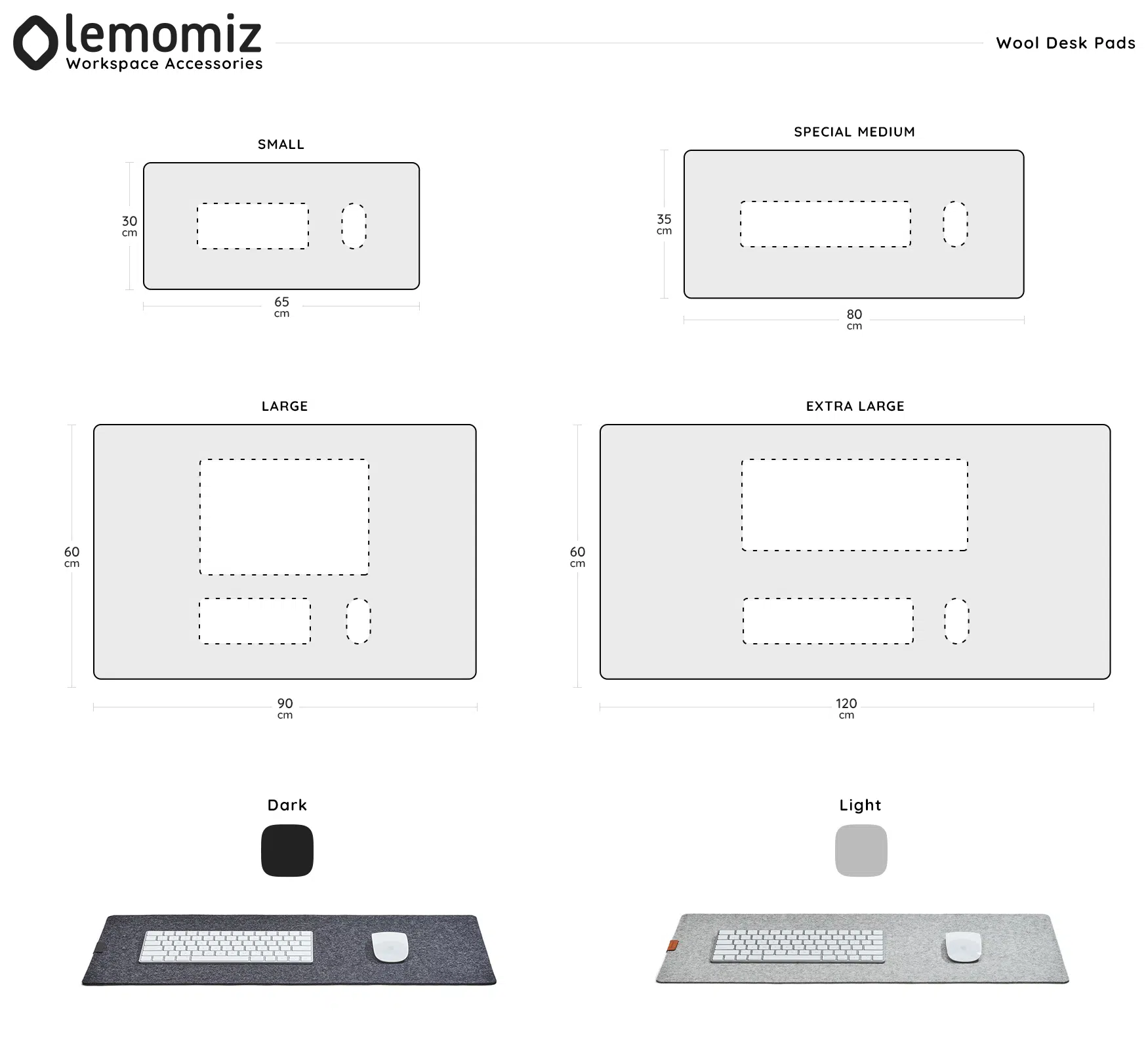 دیاگرام سایز دستکپدهای نمدی