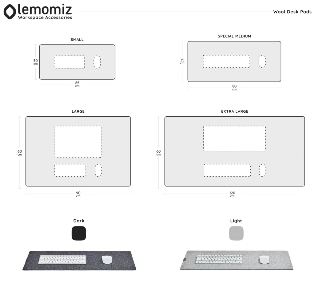 سایزهای دسکپد نمدی لمومیز